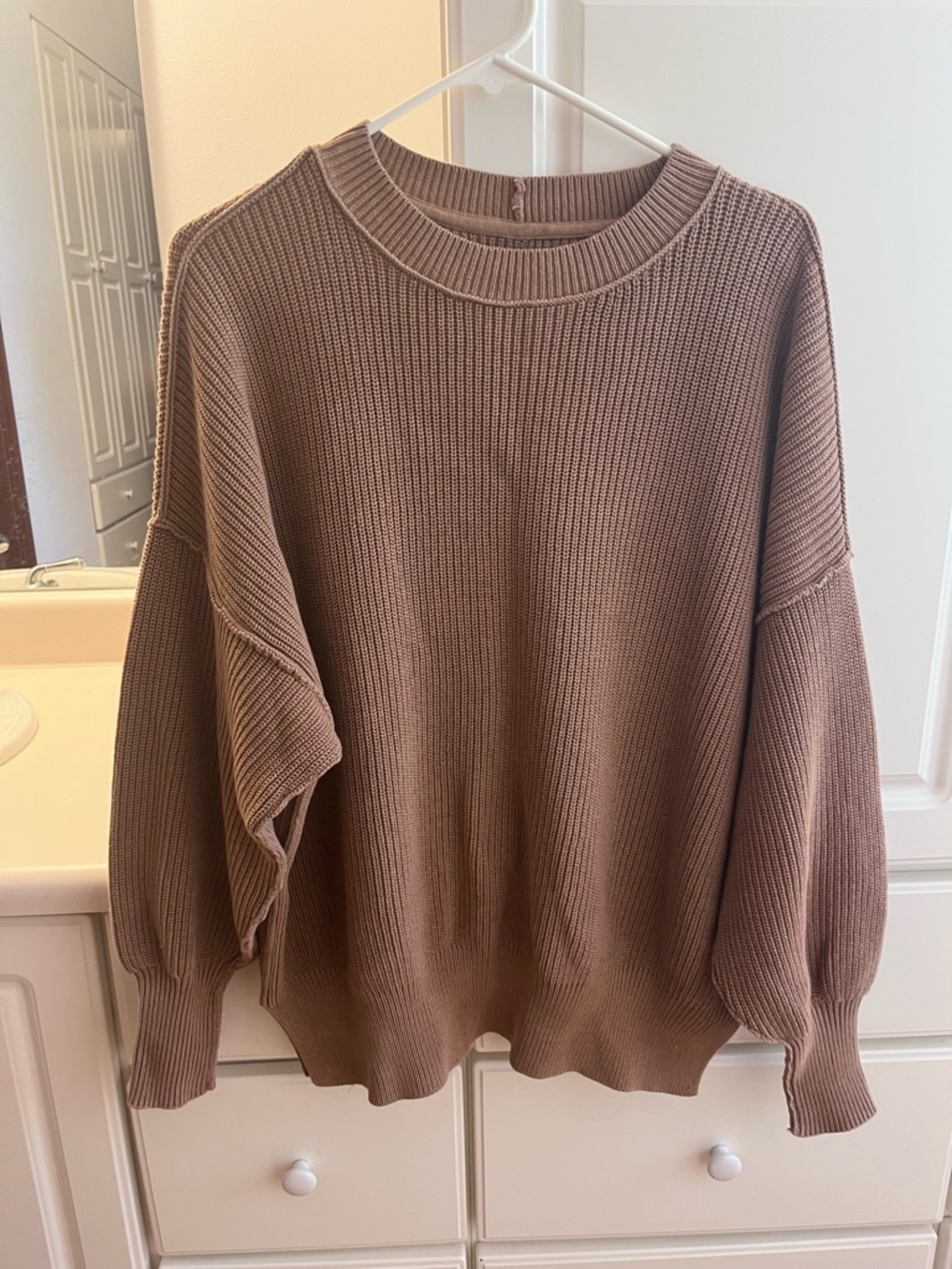 aerie Ribbed Crewneck Sweater in Taupe